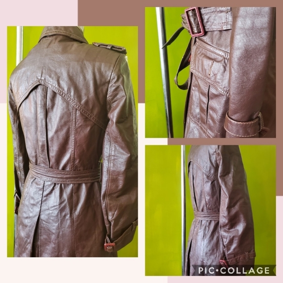 70s Double Breasted Belted Leather Trench - Picture 5 of 10
